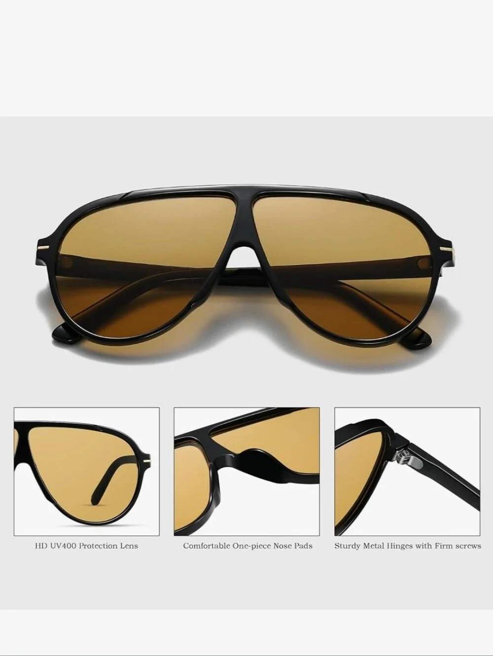 Black Aviator Sunglasses with Amber Lenses